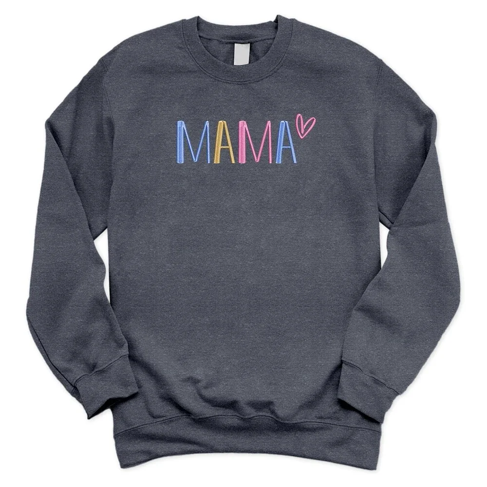 GODMERCH Women's Embroidered Mama Sweatshirt Mothers Day Gifts Mom Crewneck L